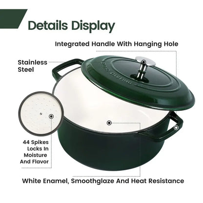 7.5 Quart Green Enameled Cast Iron Dutch Oven Pot With Lid