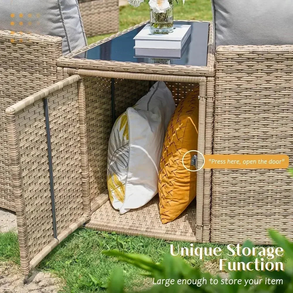 11-Piece Outdoor Wicker Sectional Sofa Set with Storage