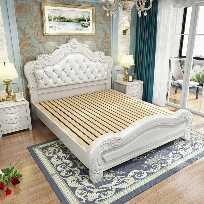 Unique Luxury Genuine Leather  Wood Bed