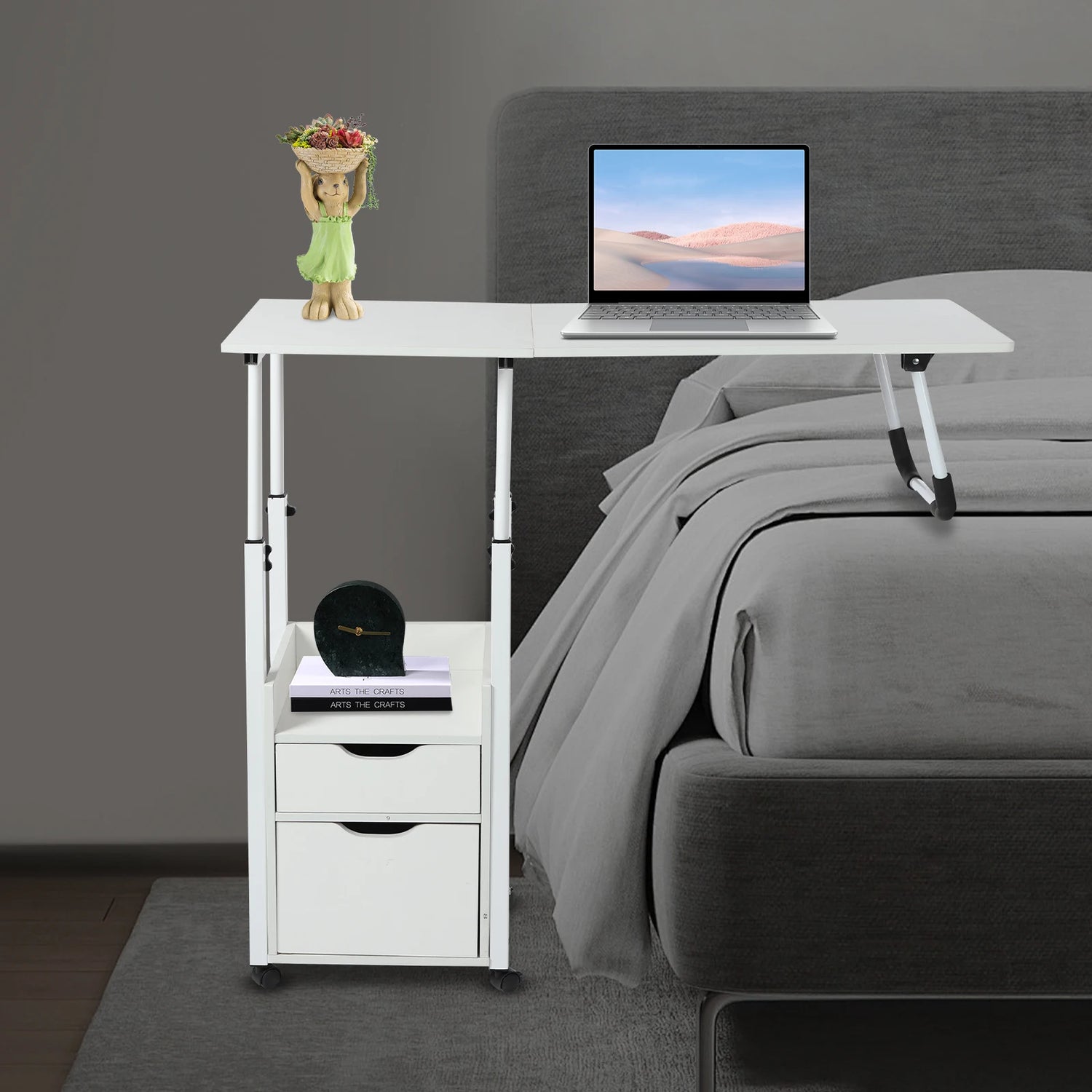 Multi-Function Bedside &amp; Over-Bed Table - Height Adjustable &amp; Movable