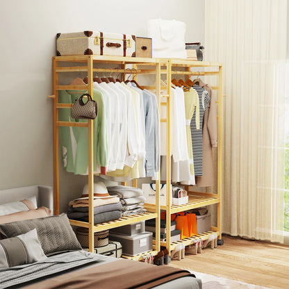Heavy Duty Wooden Clothes Rail Rack Scarf Cap Garment Hanging Stand Side Hooks Corner Open Wardrobe