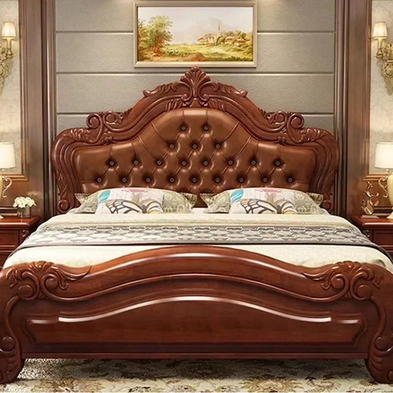 Unique Luxury Genuine Leather  Wood Bed