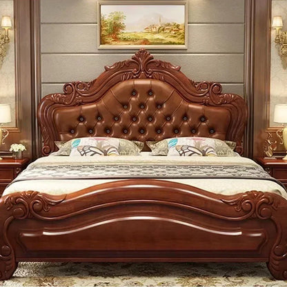Unique Luxury Genuine Leather  Wood Bed