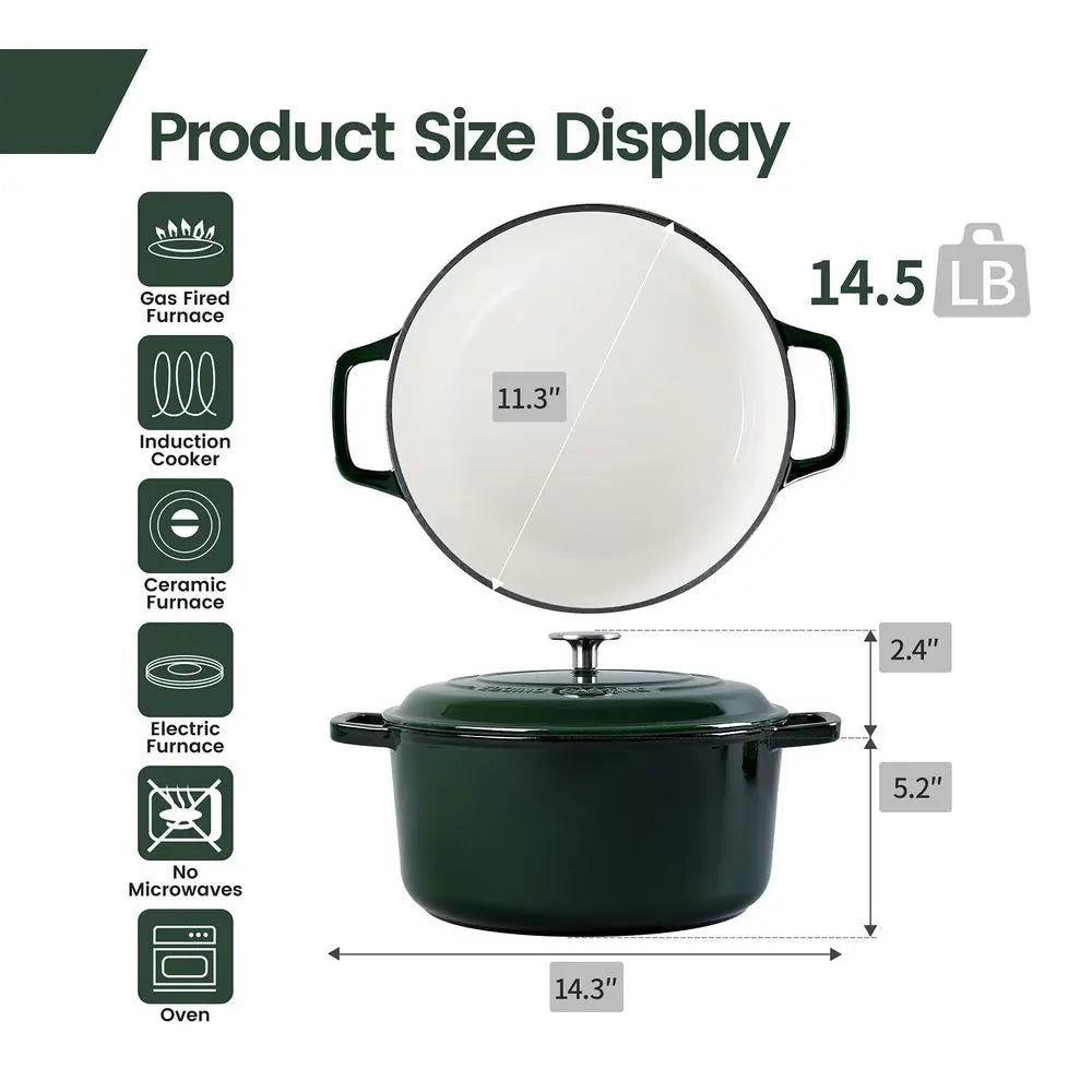 7.5 Quart Green Enameled Cast Iron Dutch Oven Pot With Lid