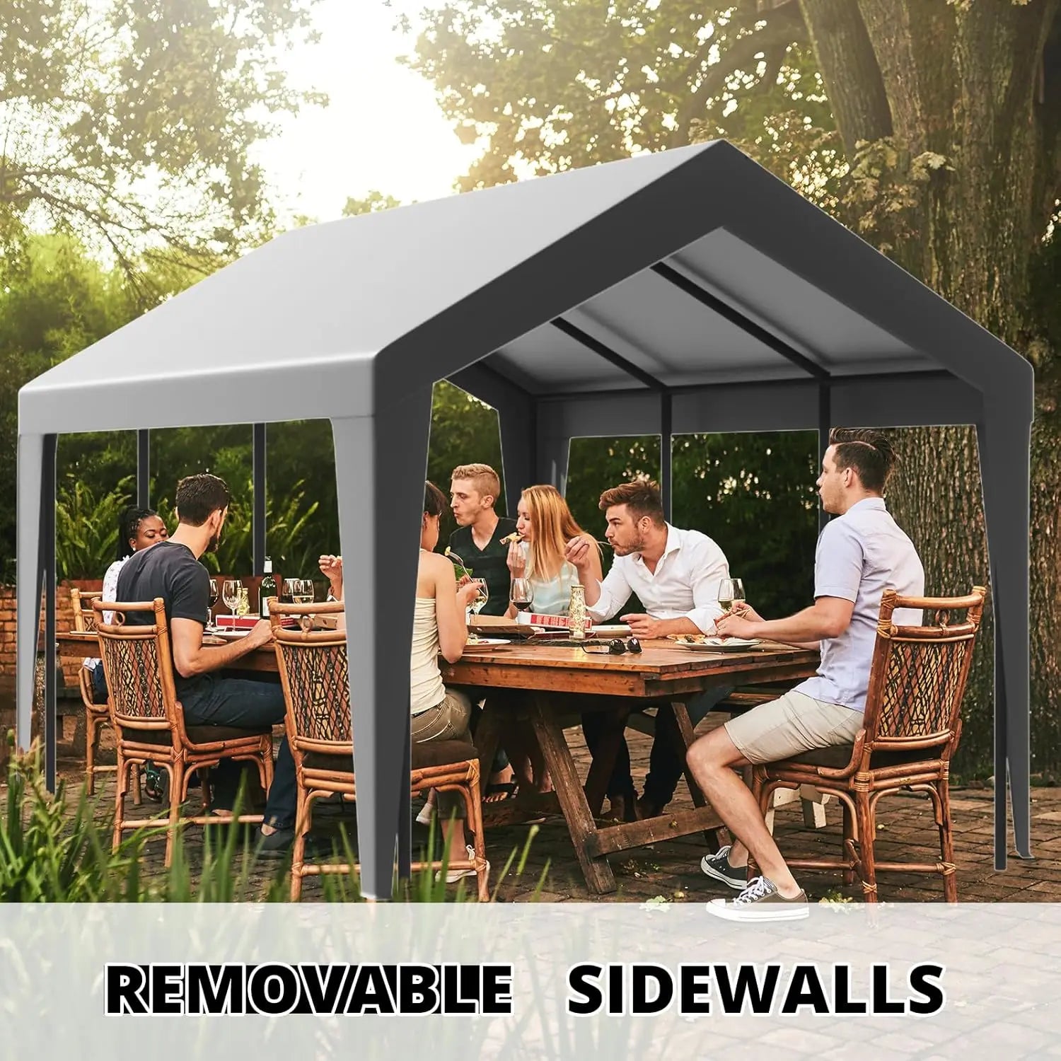 10' x 20' Heavy Duty Waterproof Carport with Removable Sidewalls