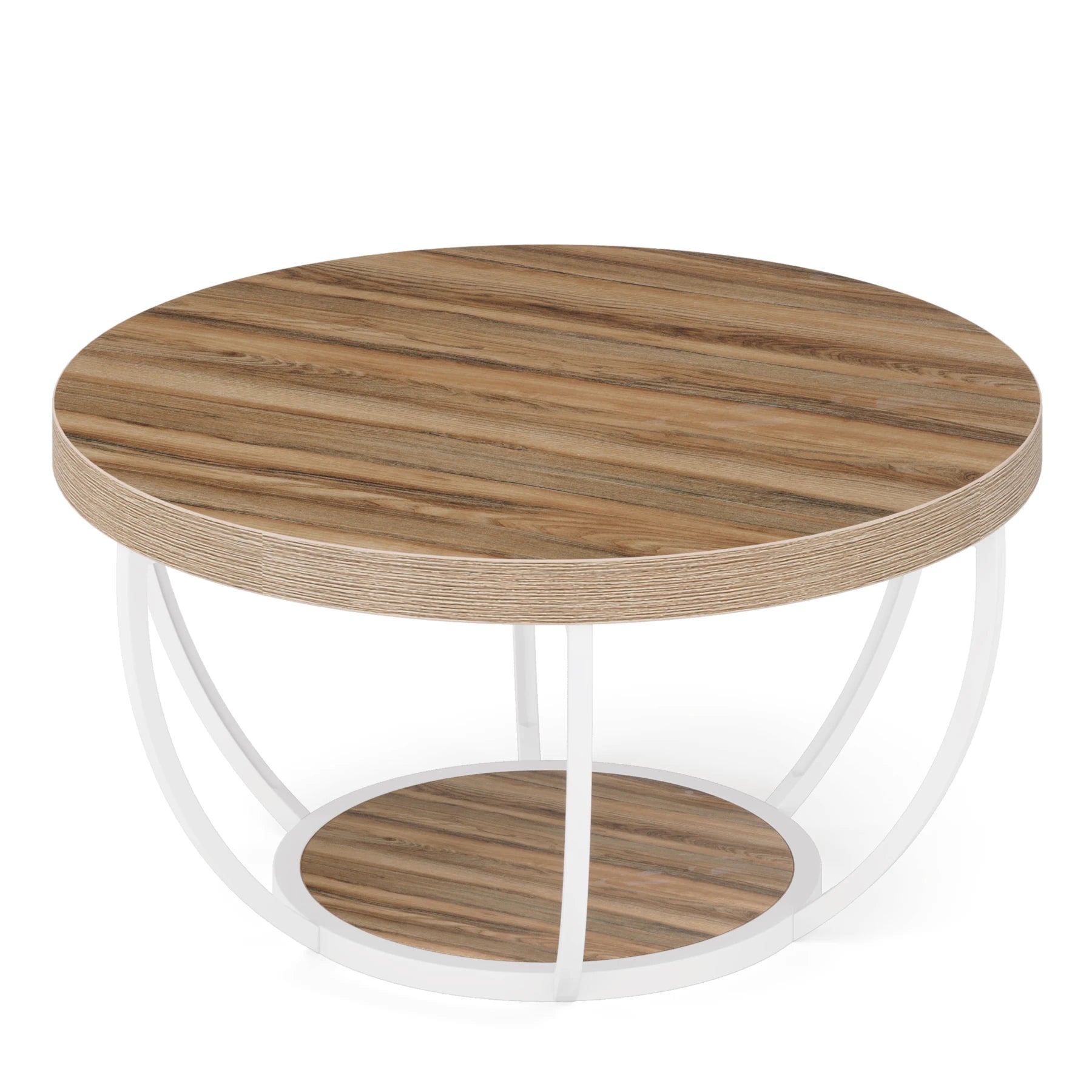 Round 2-Tier Coffee Table with Storage Shelves