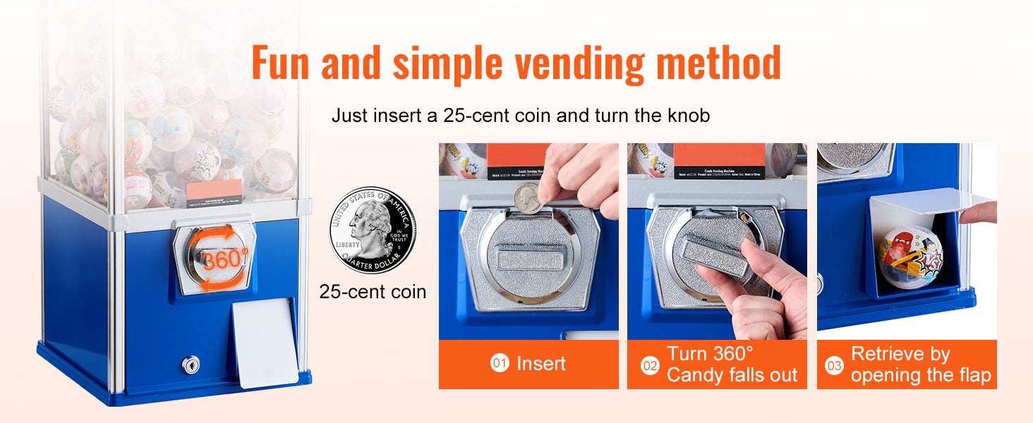 25" Gumball Machine in Blue or Red for Kids, Game Stores &amp; Coin Operation Sites