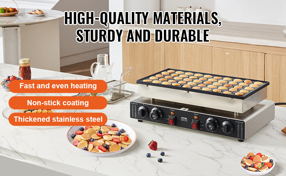 Commercial Non-stick Mini Dutch Pancake &amp; Waffle Maker with Dual Temp &amp; Time Control