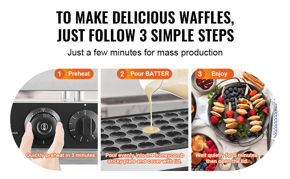 Commercial Non-stick Mini Dutch Pancake &amp; Waffle Maker with Dual Temp &amp; Time Control
